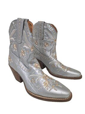 Dingo Women's Primrose Snip Toe Western Ankle Boots DI748 Silver-Floral Size 7M